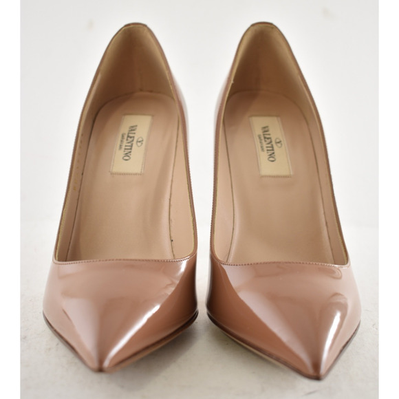 Valentino Rockstud Dark Nude Beige Patent Leather Pointed Heel Classic Pump 36.5 - Picture 5 of 11
